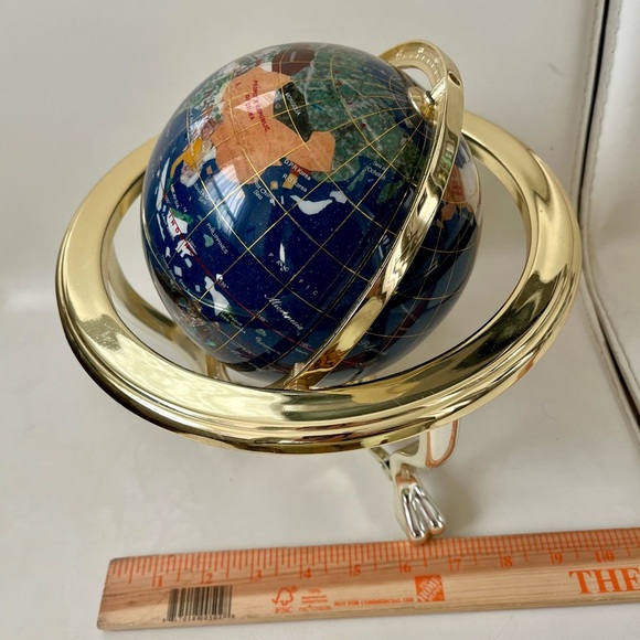 Gemstones In Lapis Lazuli Globe With Campass 9 Inch Tall - Picture 8 of 10